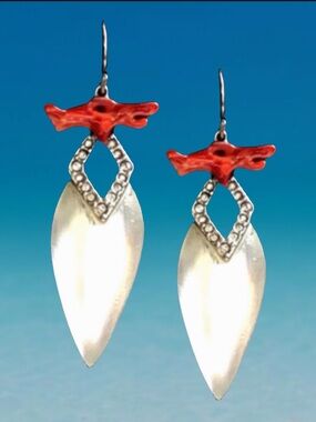 ALEXIS BITTAR • White Lucite Orange Red Coral Silver Crystal Drop Earrings
